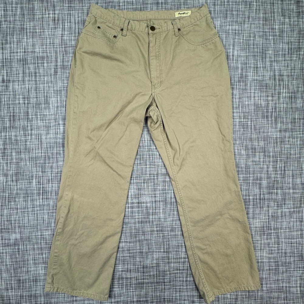 Eddie Bauer Womens 16 Petite Khaki Cotton Twill Pants High Rise Straight Leg
